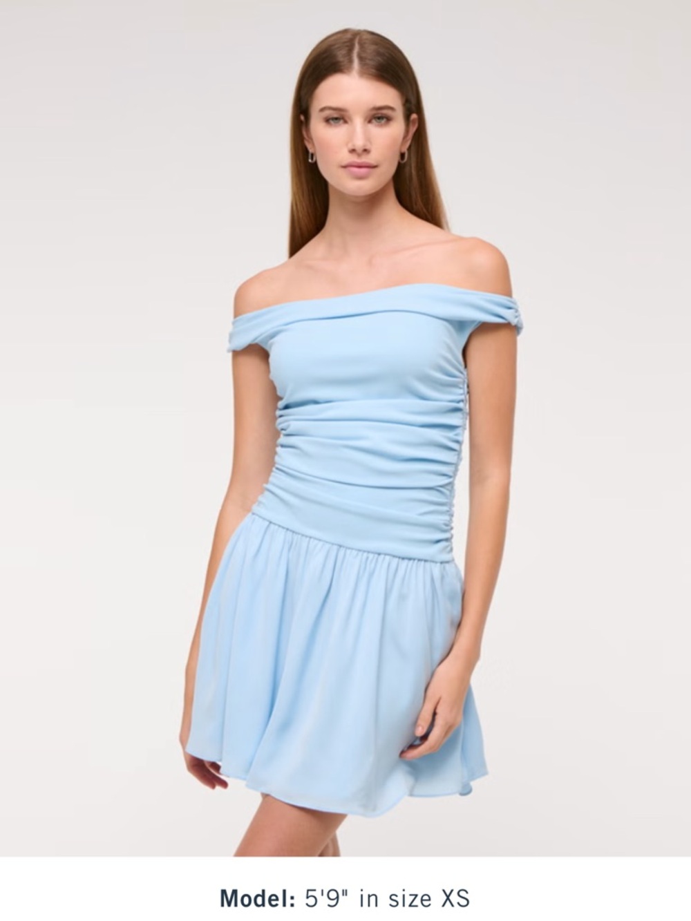 Abercrombie & Fitch Light Blue Off the Shoulder Ruched Mini Dress - Picture 2 of 5